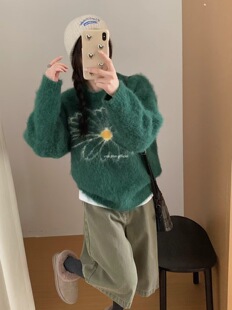 新款韩系雏菊拉毛毛衣含羊毛超柔软面料亲肤毛感很强氛围感拉满女