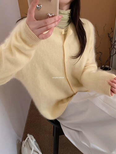 韩系圆领羊绒拉毛高品质无缝一体开衫软糯亲肤简约百搭色系亮眼女