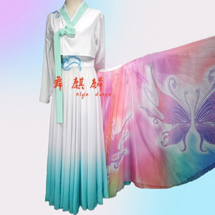新款朝鲜演出服女《飞花蝶舞》印花飘逸大裙摆艺考独舞剧目服定制
