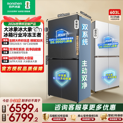 容声大冰象603L十字四开门双净双系统零嵌入式家用电冰箱一级能效