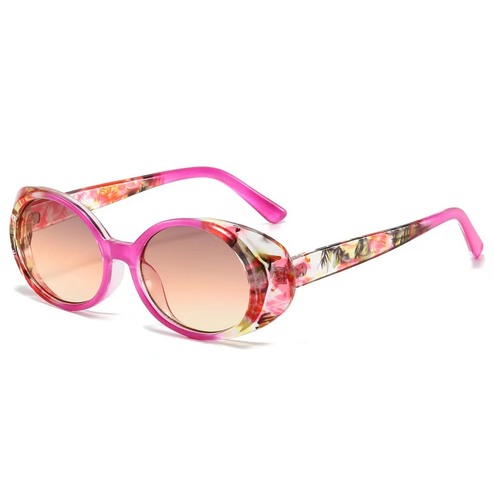 凹造型印花色眼镜女椭圆太阳镜