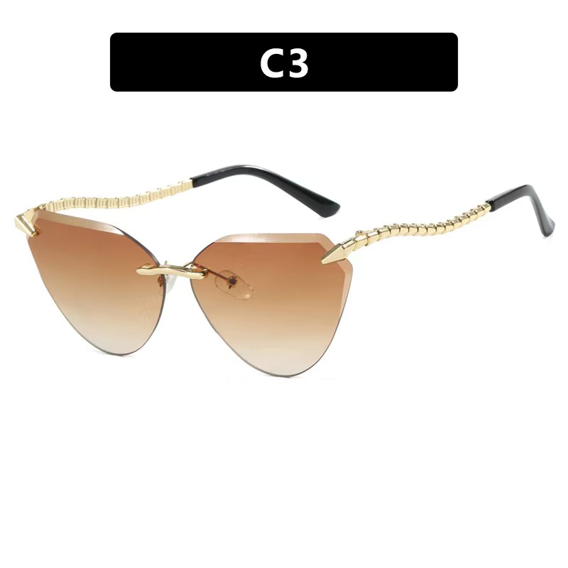 时尚猫眼个性女士优雅蓝桔色太阳镜跨境欧美潮流墨镜蛇腿无框眼镜