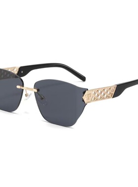 无框侧弯面太阳镜高级感镂空镜腿