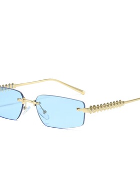 铆钉镜腿太阳眼镜黑色不规则无框