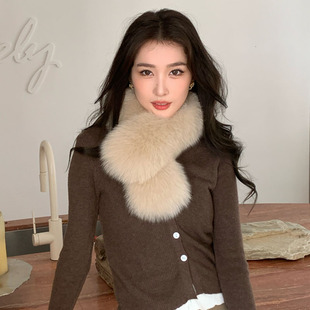 狐狸毛獭兔毛双面围巾韩版 皮草围脖保暖女冬百搭真毛大毛领网红款