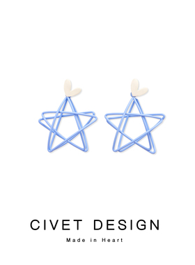 夏日修饰脸型的镂空五角星蓝色超仙耳环百搭简约耳饰耳夹无耳洞女