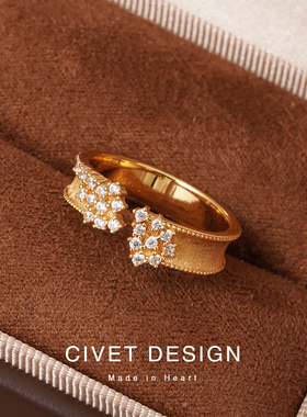 拉丝璀璨星河纯银开口戒指满钻轻奢精致简约小众气质女法式高级感