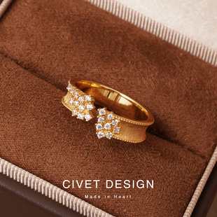 拉丝璀璨星河纯银开口戒指满钻轻奢精致简约小众气质女法式高级感