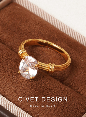 925纯银简约鸽子蛋闪钻戒指女士气质轻奢经典精致镶嵌指环高级感