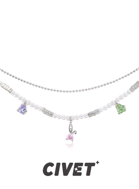 夏日彩色锆石项链甜酷辣妹Y2K风格简约百搭气质小众设计锁骨链女