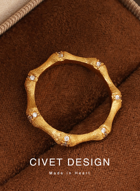 S925纯银中古风拉丝竹节戒指轻奢复古小众节节高升高级感简约气质