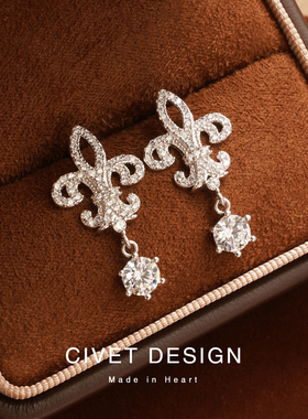 925纯银满钻鸢尾花耳钉女轻奢小众高级感耳环气质百搭清冷感耳饰