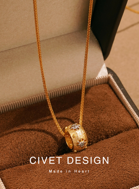 中古风金色拉丝八芒星纯银项链女款法式布布风复古小众气质高级感