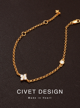 925纯银四叶草手链女轻奢超闪高级精致简约四爪镶钻气质百搭饰品