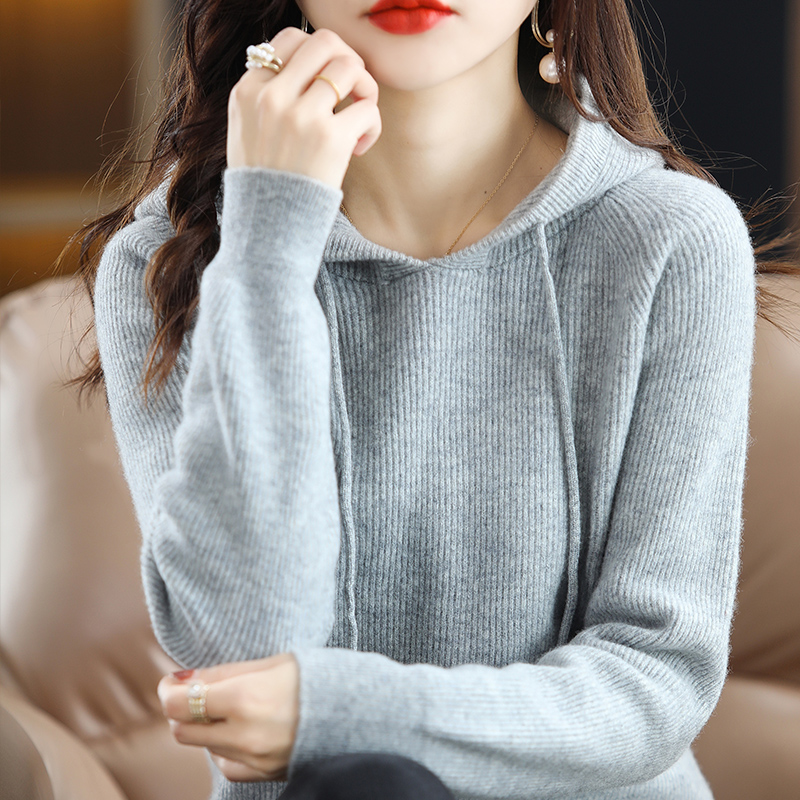 高级感秋冬新款连帽毛衣女宽松内搭配大衣带帽卫衣加厚针织衫