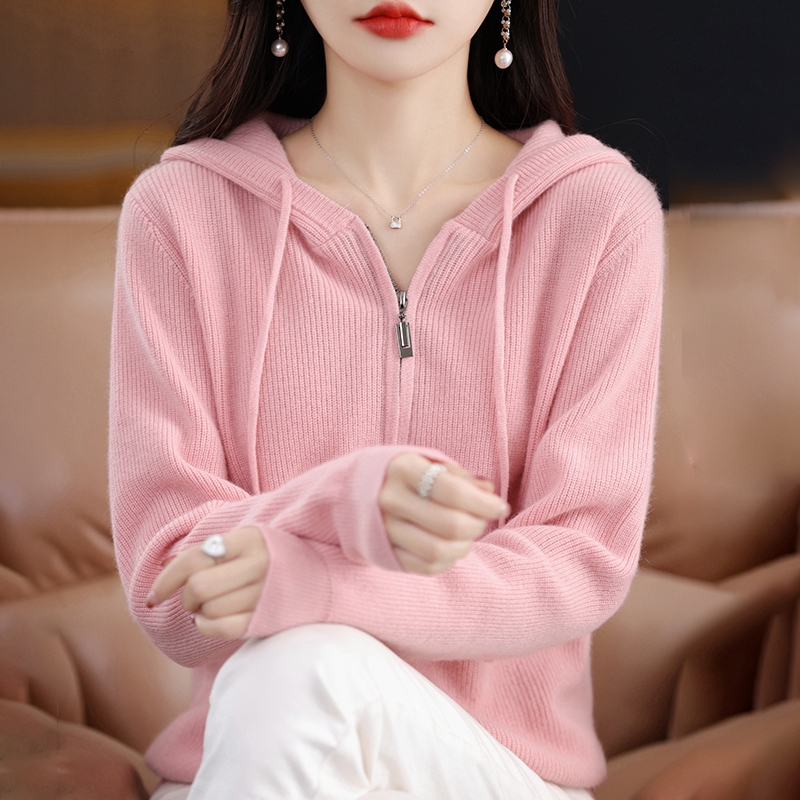 连帽针织衫女卫衣2025新款针织衫带帽毛衣拉链外套开衫帽衫上衣