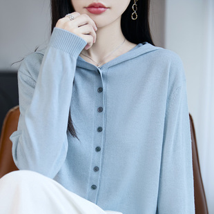 2025新款连帽针织开衫女长袖薄款毛衣外套春秋冬休闲开衫卫衣外搭