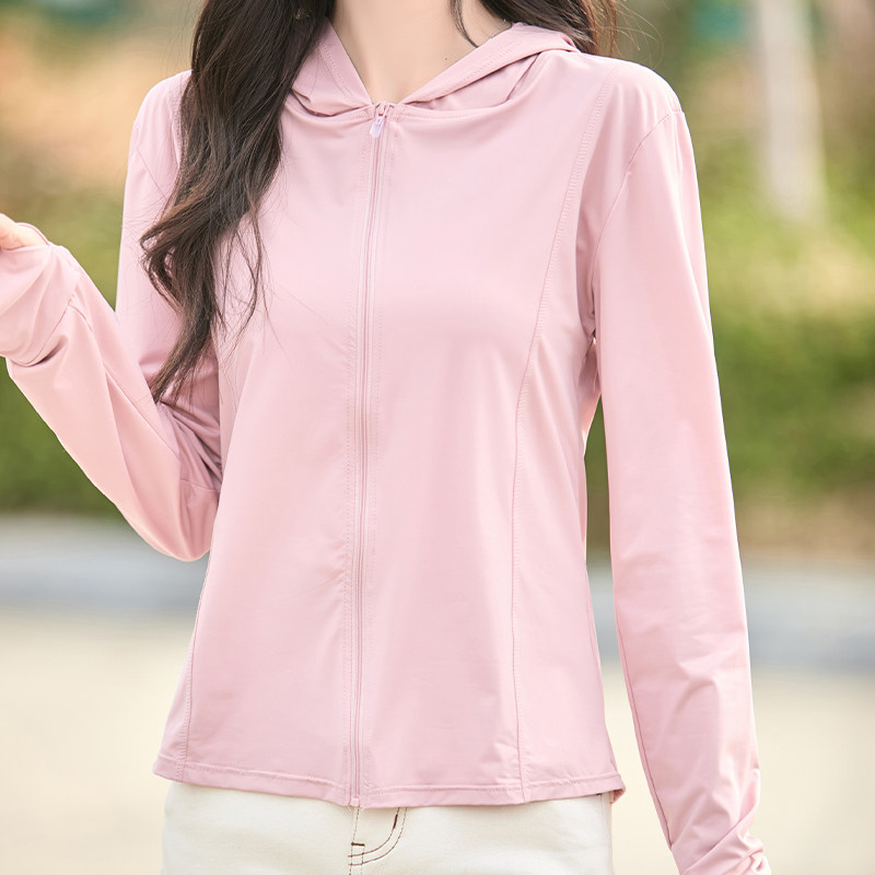 夏季新款拉链连帽开衫女宽松百搭纯色防晒衣休闲百搭外搭外套显瘦