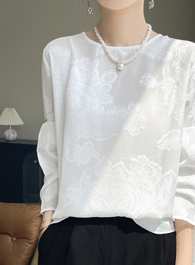 超重磅~国风新中式真丝上衣女25年夏微透薄款醋酸长袖衬衫防晒