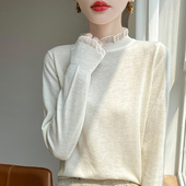 2024新薄款 2024秋冬新精仿100羊毛衫 女气质花边针织衫 木耳边上衣