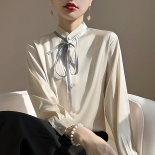 百搭衬衣 女上衣高级感气质职业女士长袖 2026春夏新款 醋酸衬衫