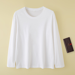 基础百搭全棉正肩叠穿黑色内搭打底衫 白色纯棉长袖 T恤女春秋修身