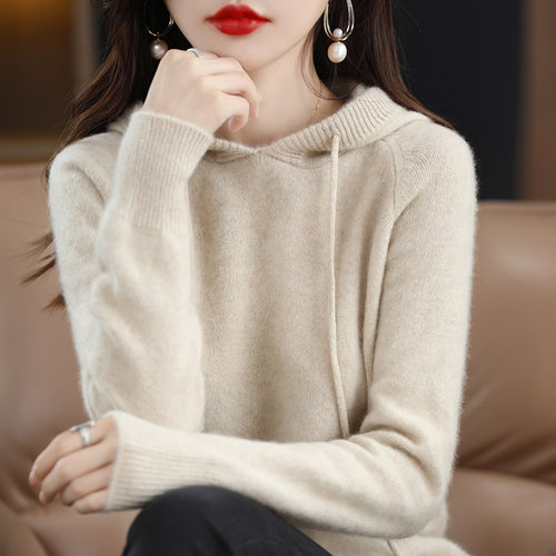 秋冬新款连帽针织衫女宽松韩版加厚带帽毛衣女减龄打底长袖洋气