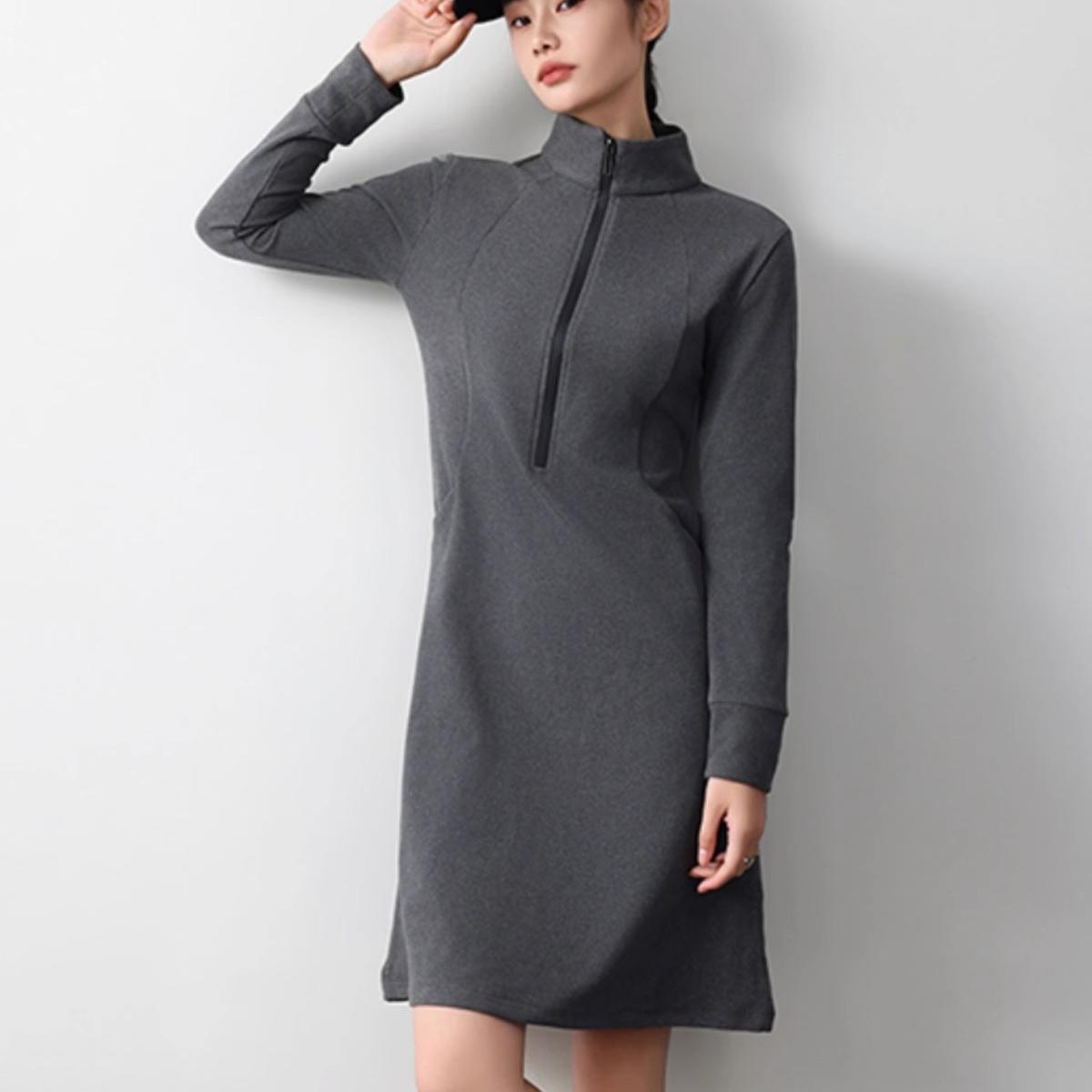2024秋冬新款轻奢高级感休闲卫衣裙立领半拉链气质简约打底连衣裙