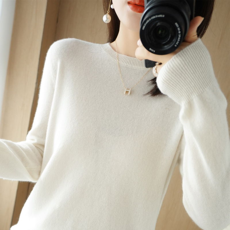 断码清仓100%羊毛衫女韩版套头圆领宽松百搭打底衫羊绒衫毛衣新品
