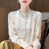 新中式 衬衣设计感打底 提花真丝滑长袖 国风缎面衬衫 女2025年夏新款
