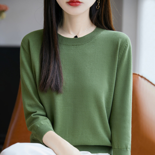秋季新款七分袖纯棉针织衫短袖T恤女圆领全面中袖打底衫正肩上衣