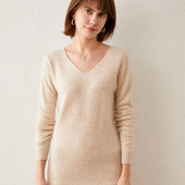 V领毛衣裙纯色百搭针织连衣裙套头包臀打底 女春秋新款 长款 羊毛衫