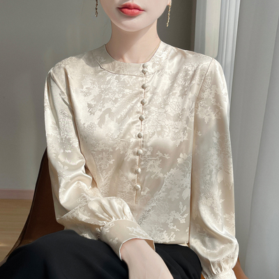 高级感中式郭峰衬衫女春秋季新款立领高端轻奢桑蚕丝长袖衬衣小衫