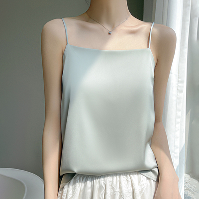 2025夏季新真丝吊带背心女一字领打底内搭醋酸缎面桑蚕丝外穿背心