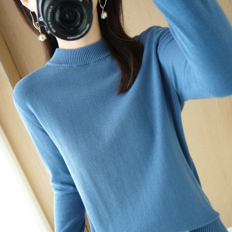 棉布套头纯线纯线半高领长