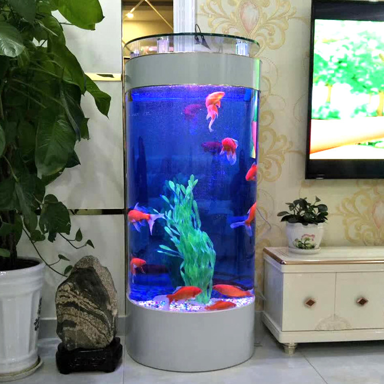半圆形金鱼缸玻璃客厅中型水族箱定制圆柱型落地高缸厂家促销包邮