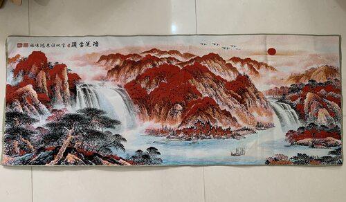 国画织锦画仿古字画刺绣鸿运当头图客厅办公室装饰画长160cm