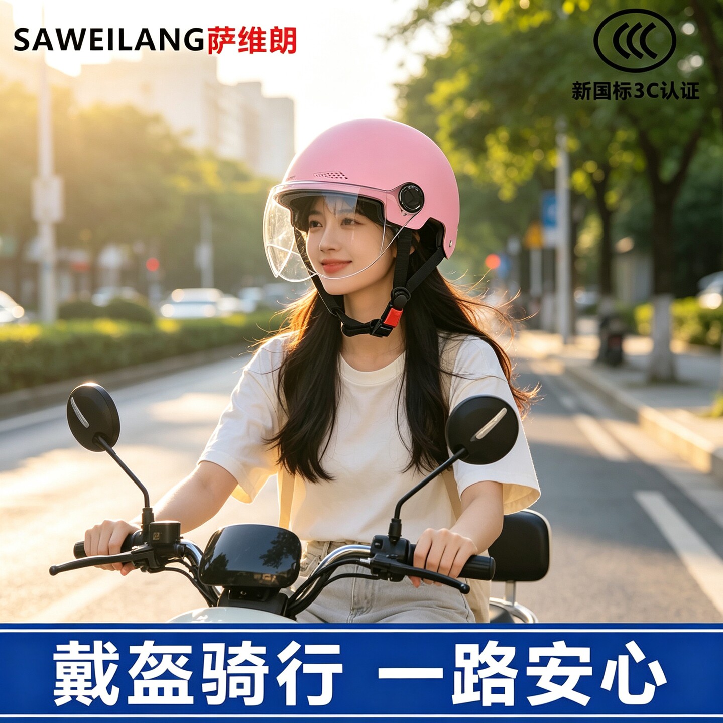 骑行装备电动车头盔夏季防晒男女透明镜片四季电瓶摩托车安全半盔