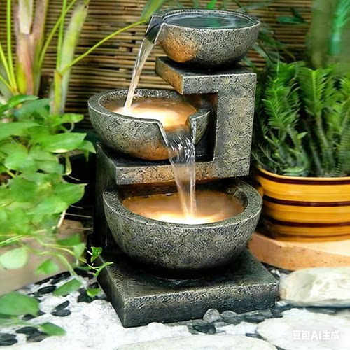 流水器摆件太阳能流水生财新中式