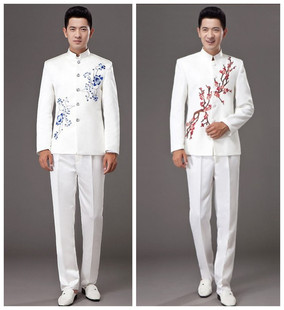 中山装男二胡表演服高中学生诗歌朗诵大合唱演出服老年民乐团演奏