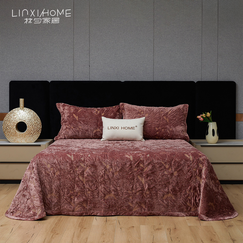 林夕家居LINXIHOME 迷迭香 意大利绒绗缝床盖三件套秋冬全棉双面