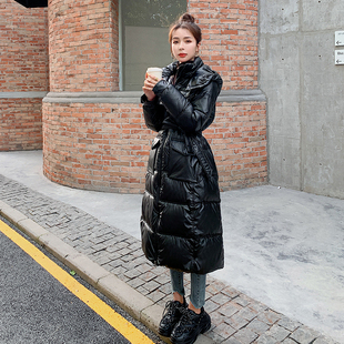 羽绒棉服女免洗中长款2024新款过膝长款收腰显瘦黑色立领大码外套