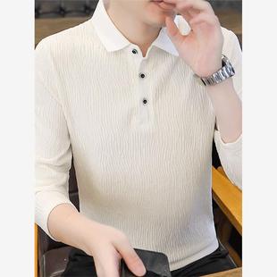 高级百搭男款 香港专柜翻领长袖 潮牌休闲带领POLO衫 t恤男士 春秋款