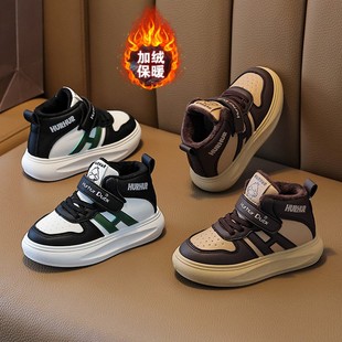 皮面儿童二棉2025款女童软底板鞋保暖加绒男女童高帮运动鞋潮