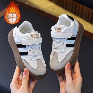 女童运动鞋2026秋冬季新款韩版软底板鞋男童加绒小白鞋儿童德训鞋