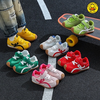 2025春秋新款女童阿甘鞋儿童板鞋休闲双网透气男童运动鞋软底黄色