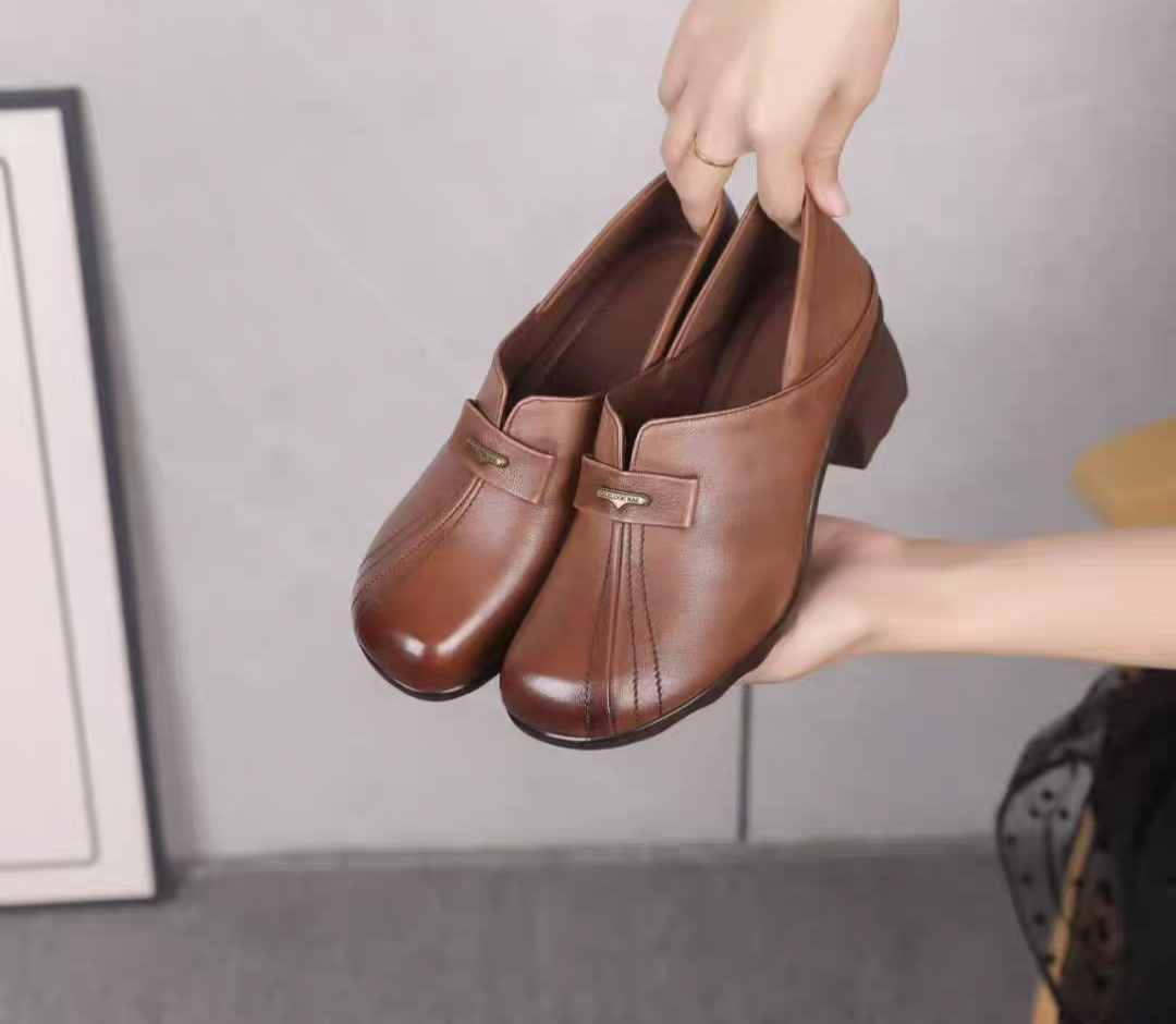 夏发女鞋2025新款真皮套脚一体跟妈妈鞋四季舒适单鞋软底工作皮鞋,女鞋,乐福鞋（豆豆鞋）,淘宝优惠券,粉丝福利购,淘宝优惠卷