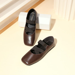 通勤豆豆芭蕾玛丽珍鞋 妈妈鞋 女 真皮复古方头平底羊皮单鞋 fed秋季