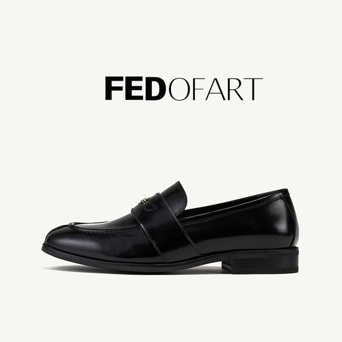 fed【开边珠牛皮】秋季真皮女鞋百搭粗跟单鞋通勤英伦风乐福鞋女