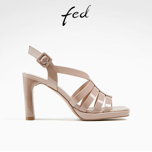 fed露趾罗马凉鞋夏季新款女鞋真皮粗跟凉鞋高跟鞋女款D0401-YA853